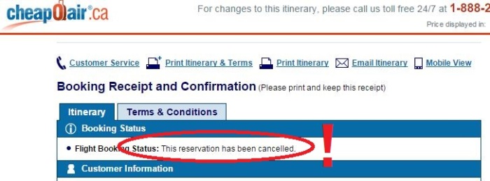 Not what you want to see on your flight confirmation